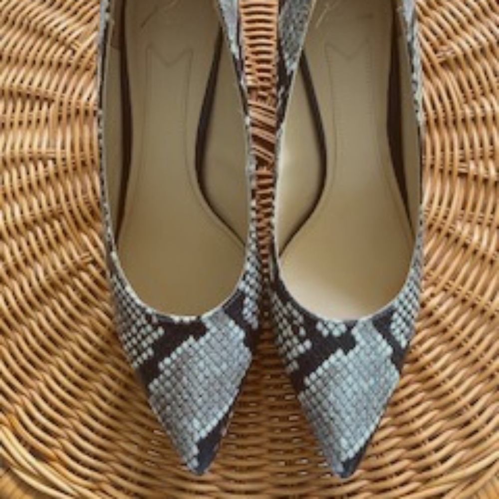 Snakeskin pumps Brian Atwood size 10 pointed toe low heel